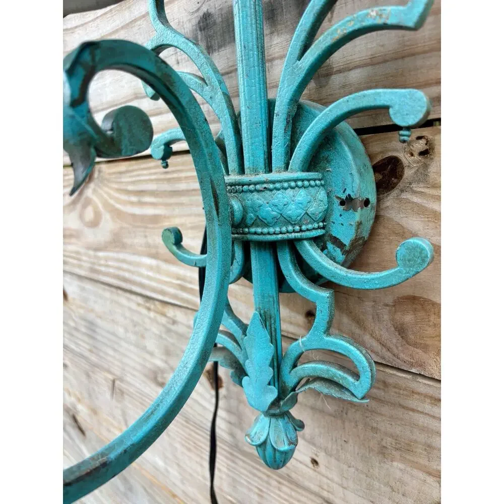 Antique Wall Sconce Custom Painted Turquoise Rewired 19 Tall Teal Blue